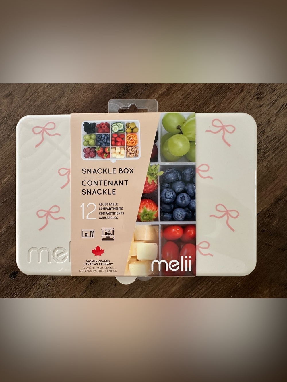 Melii Snackle Box 12 Adjustable Compartments – Pink Bow Print – New 🎀